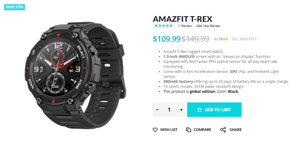 amazfit t rex google pay
