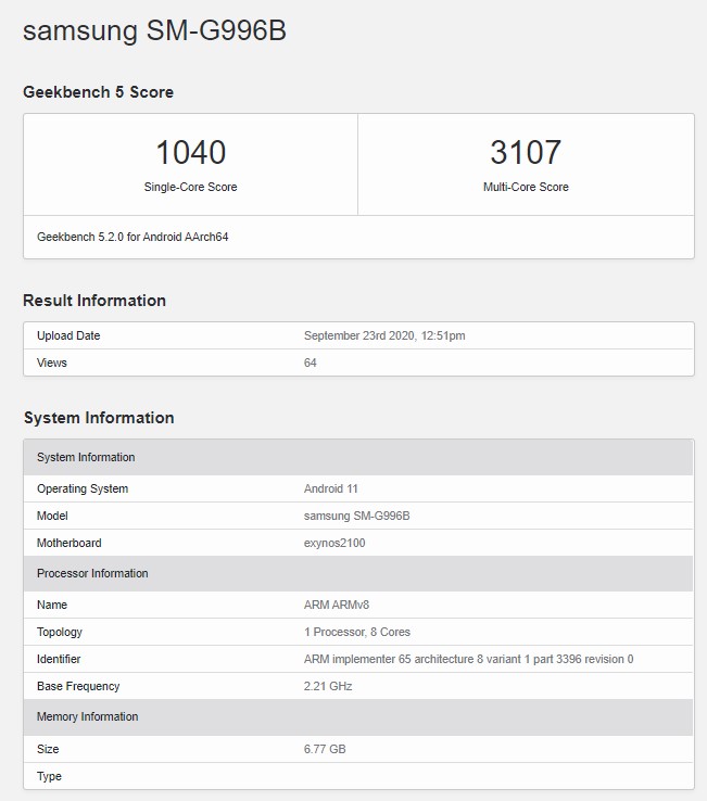 Galaxy S21 Exynos 2100