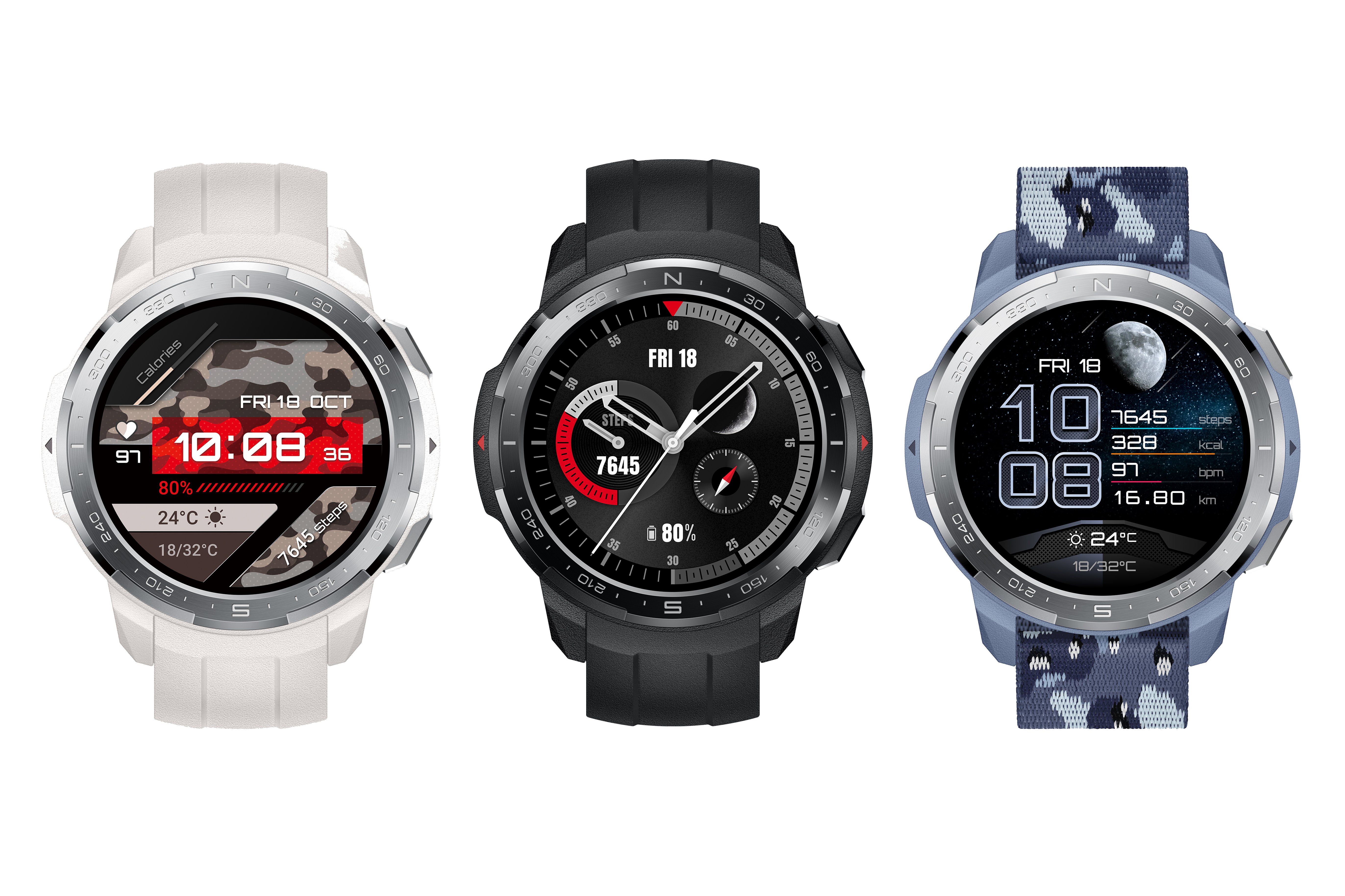 HONOR Watch GS Pro Colors Charcoal Black Marl White and Camo Blue