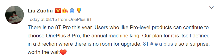 Pete Lau, OnePlus 8T Pro'nun bu yıl piyasaya çıkmayacağını söylüyor