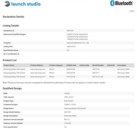 Samsung Galaxy Tab Active3 Bluetooth SIG certified; Launch could be nearing 4