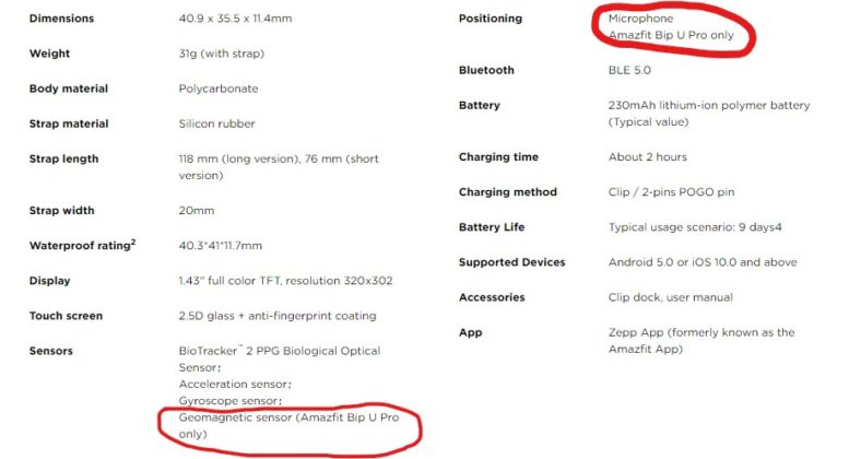 bip u pro specs