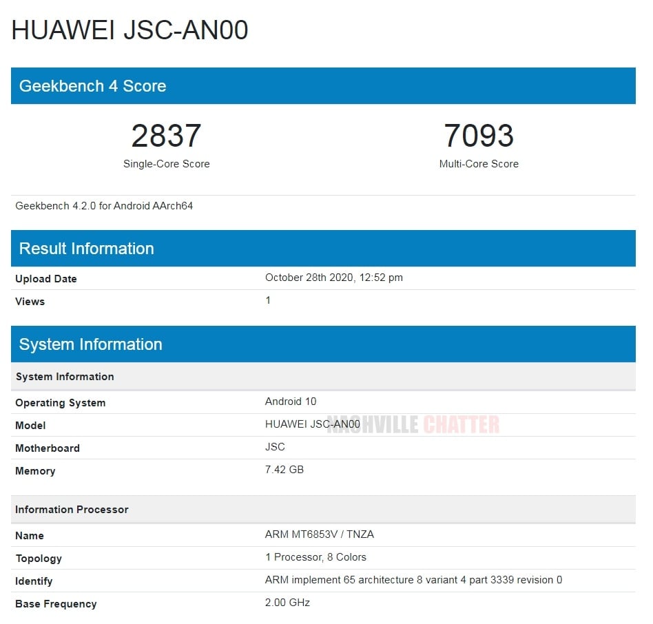 Huawei JSC-AN00 Geekbench