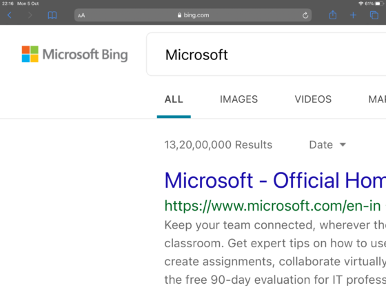 Microsoft Bing Search Result 2020