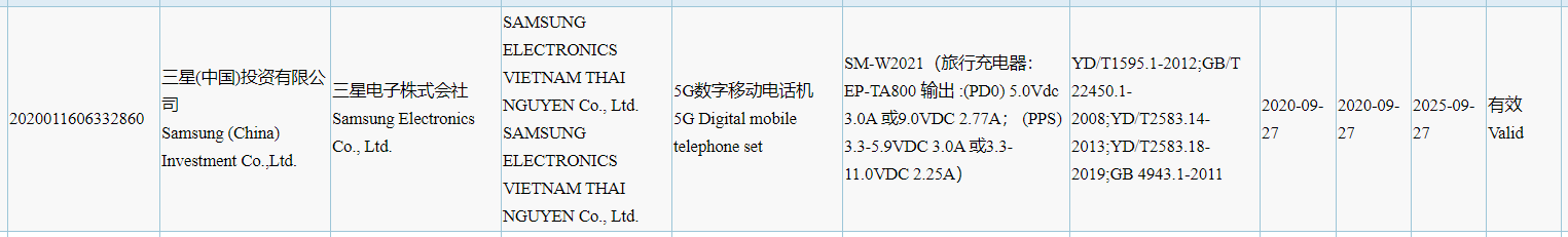Samsung W21 5G 3C