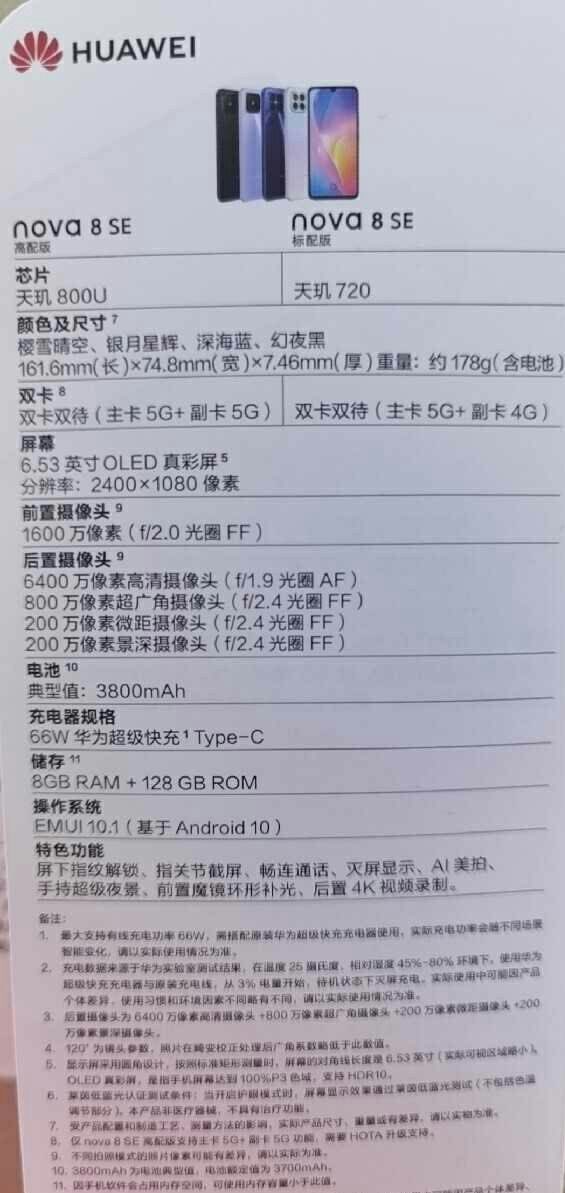 Huawei Nova 8 SE specs leak