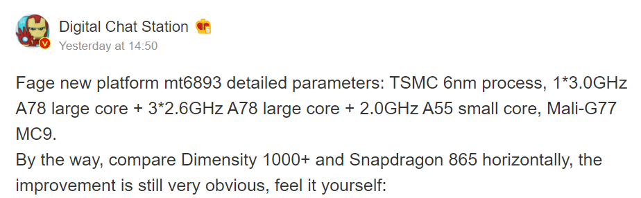 MT6893 teknik özellikleri sızıntısı