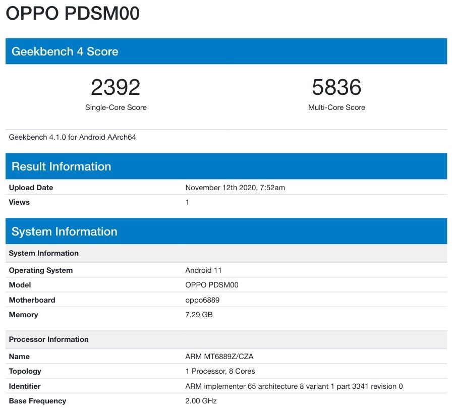 OPPO PDSM00 Geekbench