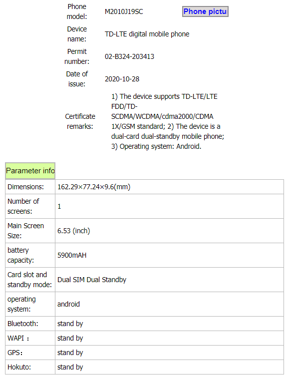 Redmi Note 9 4G TENAA preliminary specsRedmi Note 9 4G TENAA preliminary specs
