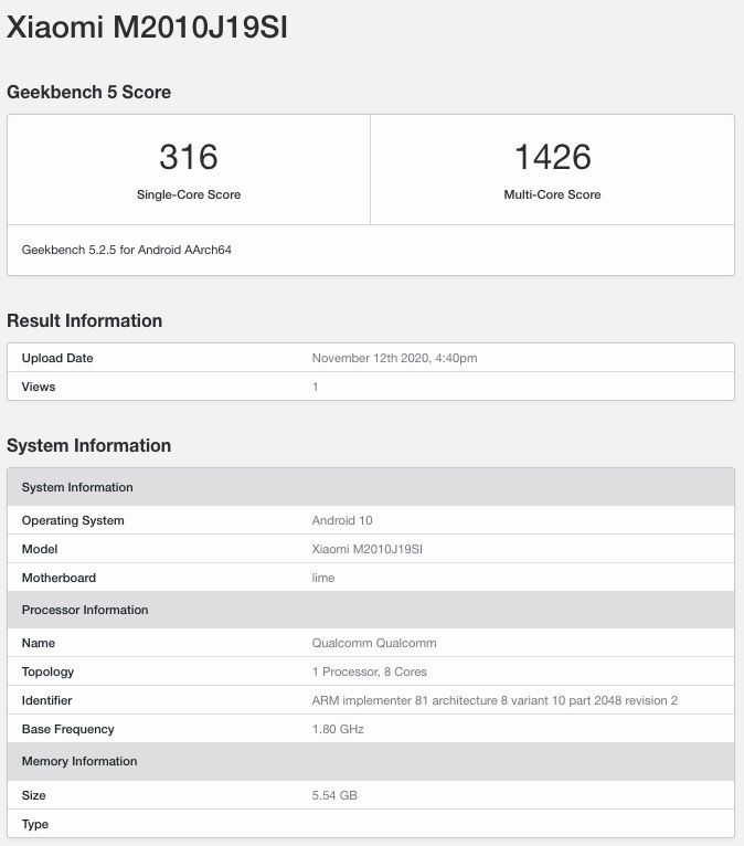 ملاحظة Redmi 10 4G Geekbench