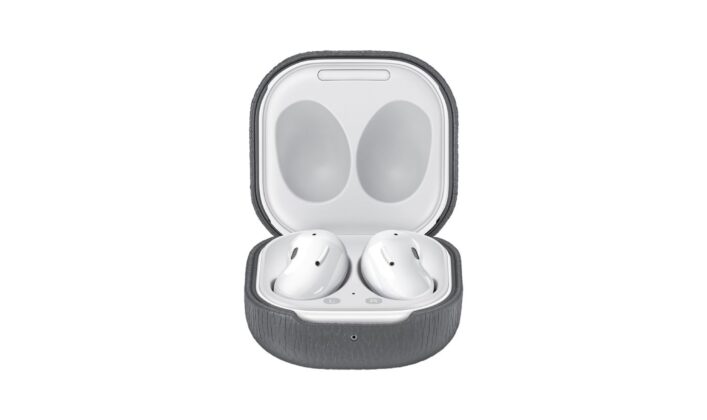 Samsung Galaxy Buds Live Official Leather Case Gray Opened