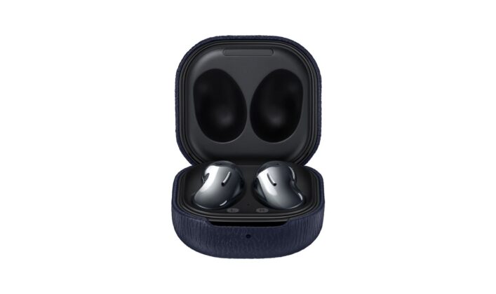 Samsung Galaxy Buds Live Official Leather Case Navy Opened