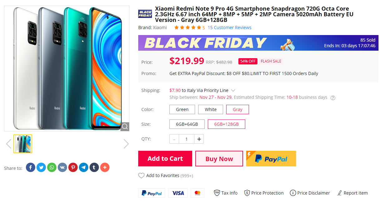 Xiaomi Redmi Note 9 Pro Gearbest