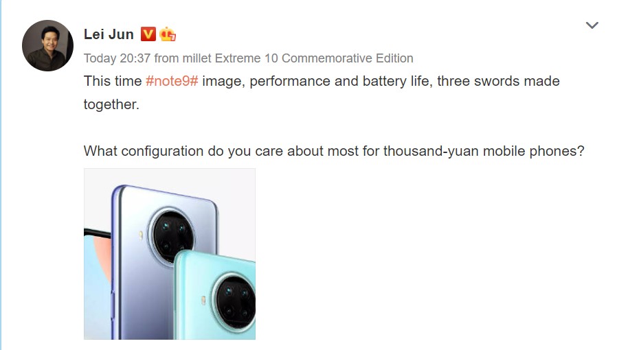 lei jun hints redmi note 9 pricing android 10, especificações, MIUI 12, preço, preço imbatível, Redmi, redmi note 9 pro 5G, smartphone 5G, Xiaomi TecheNet Xiaomi redmi note 9 pro 5g weibo