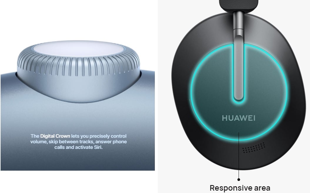 AirPods Max en comparación con los controles de Huawei FreeBuds Studio