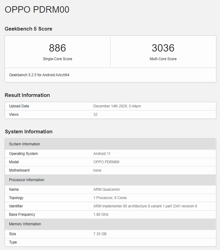 OPPO PDRM00 Geekbench