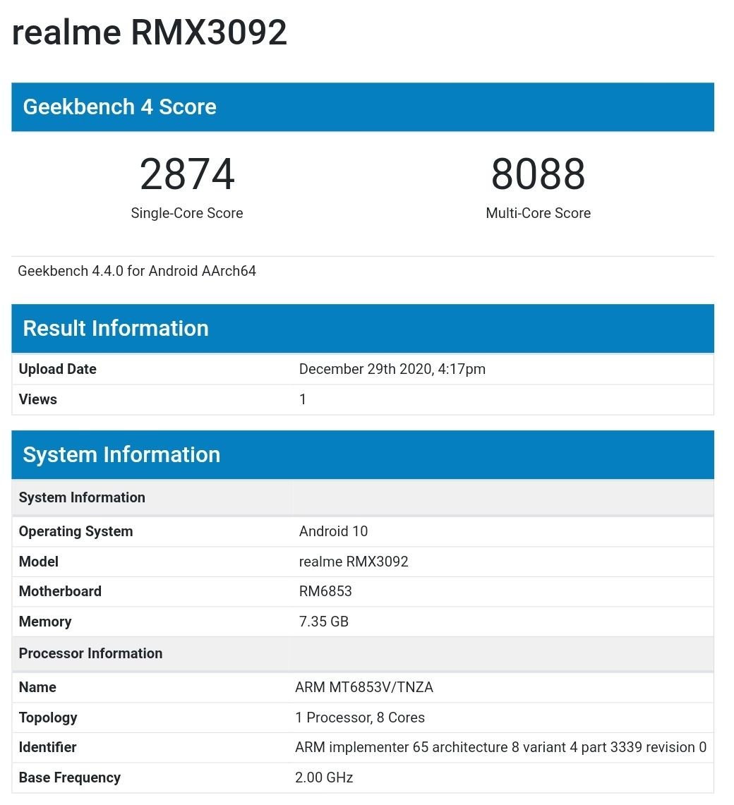 New Realme phone with Dimensity 720 5G pops up on Geekbench