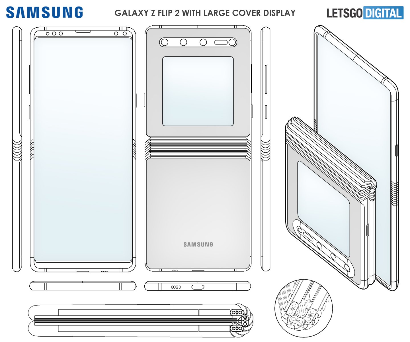 Samsung Clamshell Foldable Smartphone Design Patent Large Cover Display Triple Camera Zero Gap Hinge