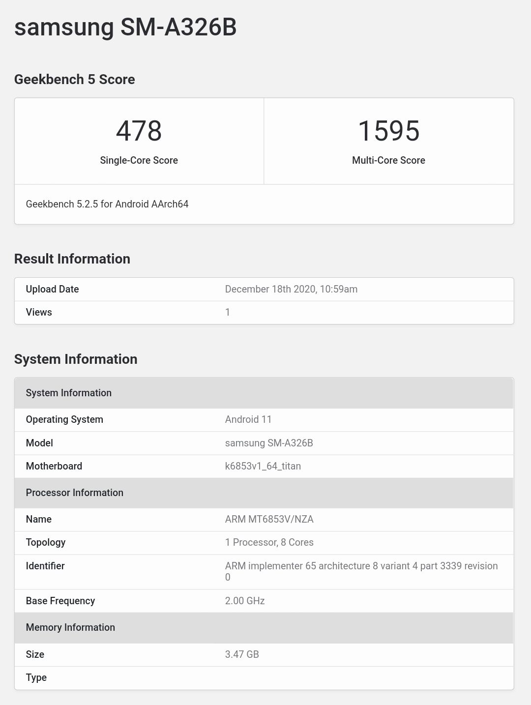 Samsung Galaxy A32 5G Geekbench