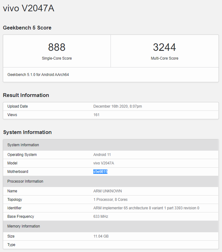 Vivo X60 Geekbench