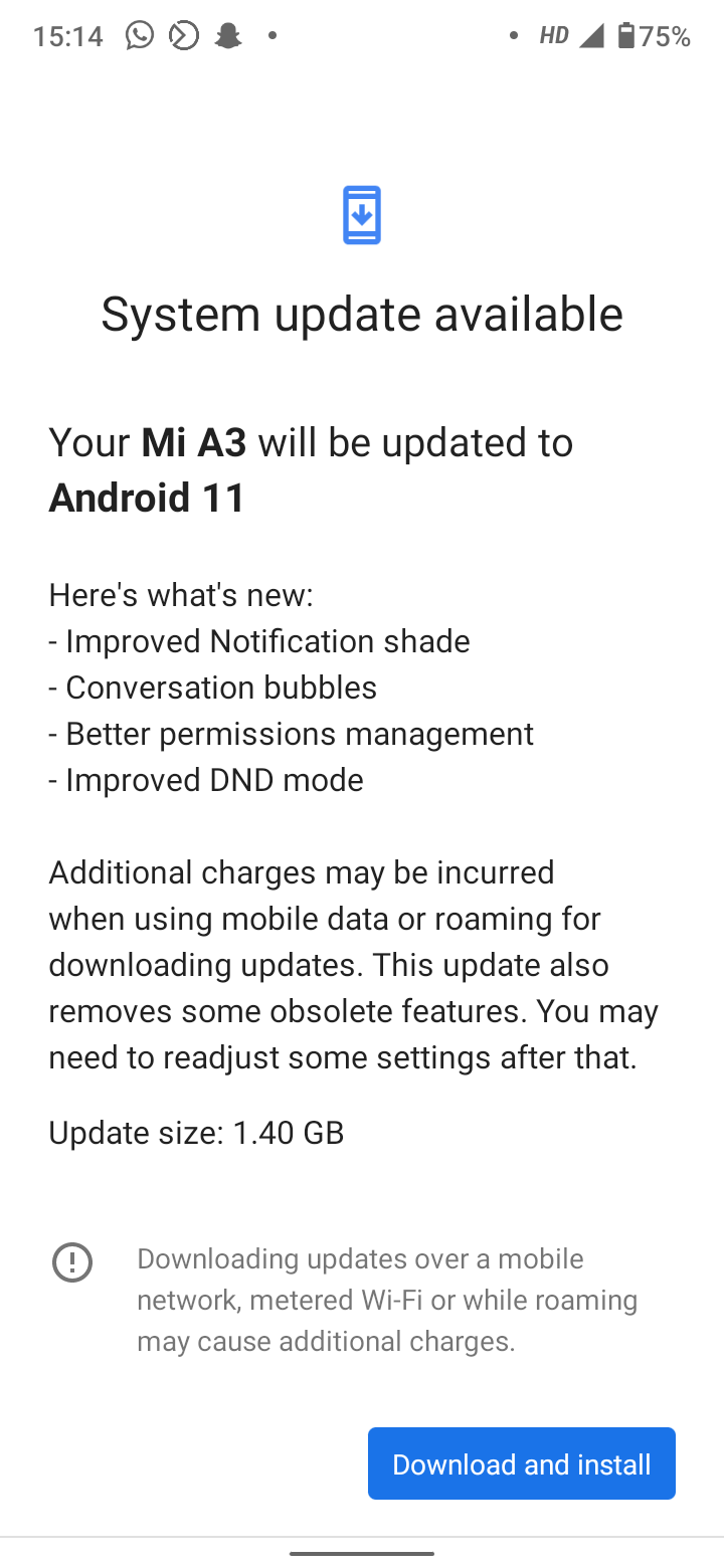 Xiaomi Mi A3 Android 11 atualização