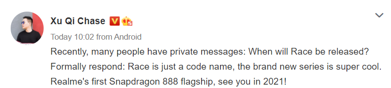Xu QI Chase update on Realme Race