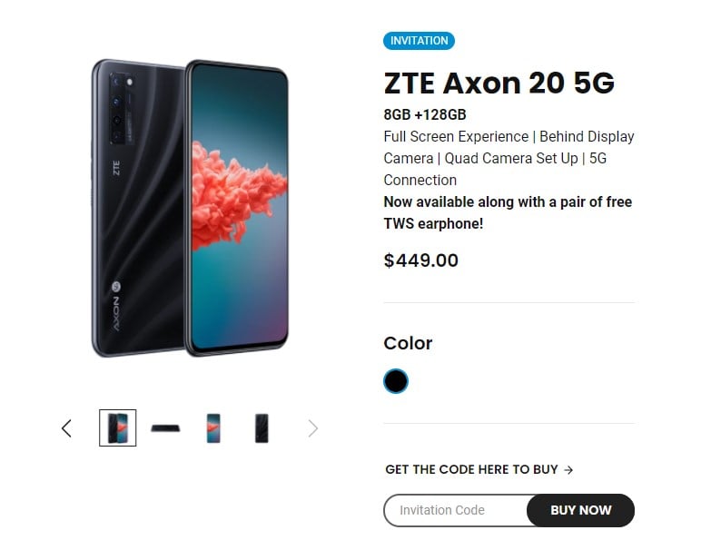 ZTE Axon 20 5G purchase page