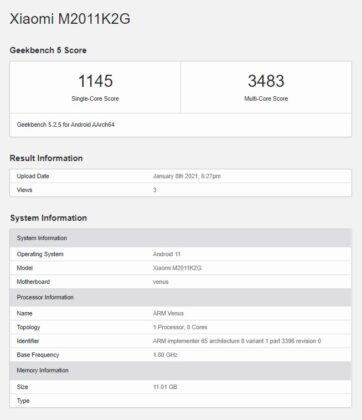 Xiaomi Mi 11 Global variant appears on Singapore’s IMDA certification and Geekbench 4