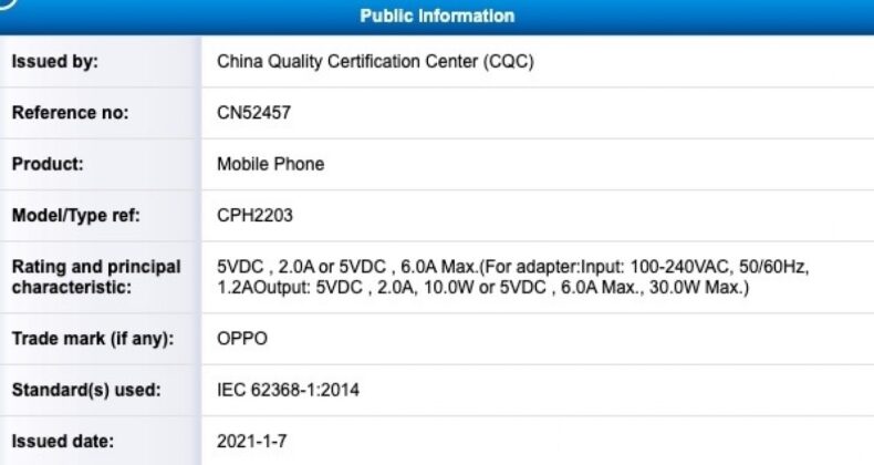 OPPO A94 to come with 30W rapid charging support 4 OPPO A94 CQC