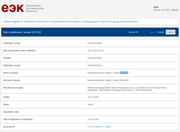 Realme RMX2156 EEC