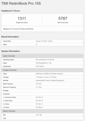 RedmiBook Pro 15 and Pro 15S specifications appear at Geekbench, may launch soon 8 RedmiBook Pro 15S AMD Ryzen 5 16GB RAM