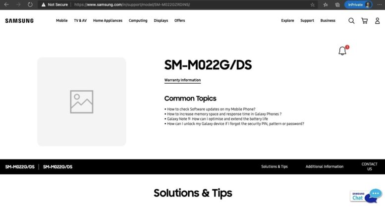 Samsung Galaxy M02 support page live
