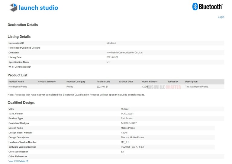 Vivo V2045 Bluetooth SIG