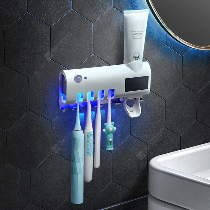 Details about   Auto Toothpaste Dispenser Squeezer Toothbrush Sterilizer Holder Wall Bathroom 