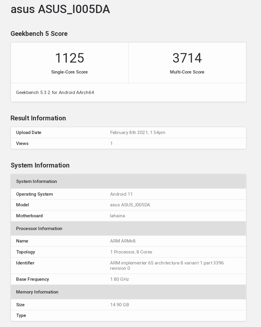 ASUS ROG Phone 5 Geekbench