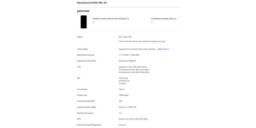 Purported Black Shark 4 Pro (PSR-A0) spotted at Google Play Console 5 Black Shark 4 Pro Google Play Console