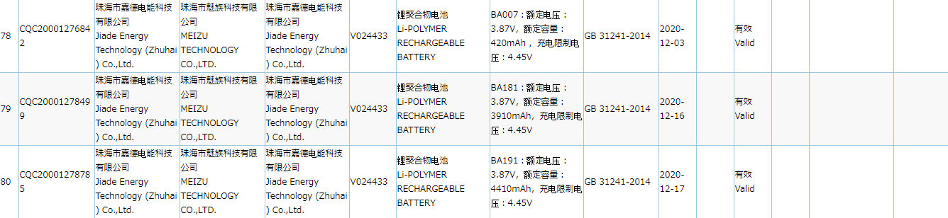 Meizu 18 series and Meizu Watch battery
