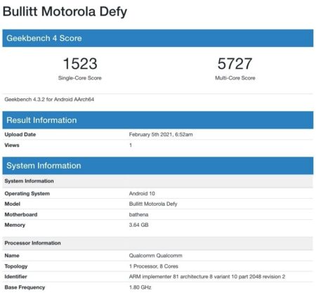 Motorola Athena (Defy) with Snapdragon 662 surfaces at Google Play Console and Geekbench 3