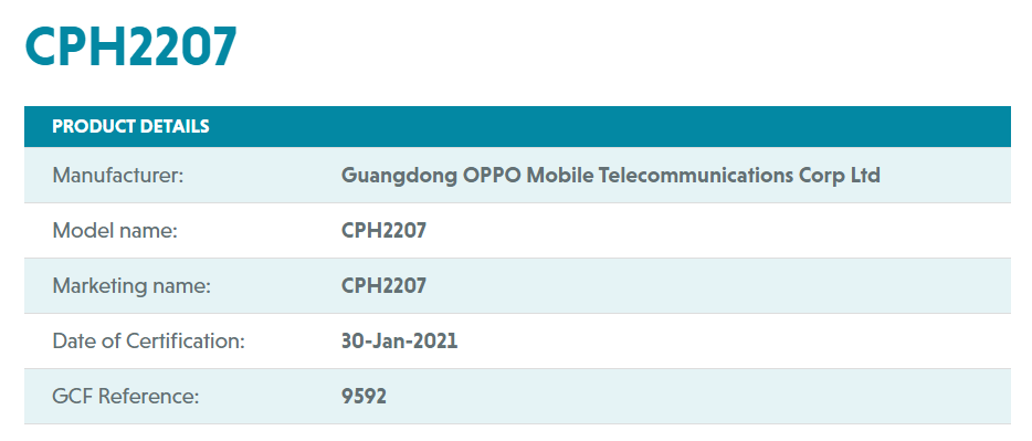 OPPO CPH2207 GCF