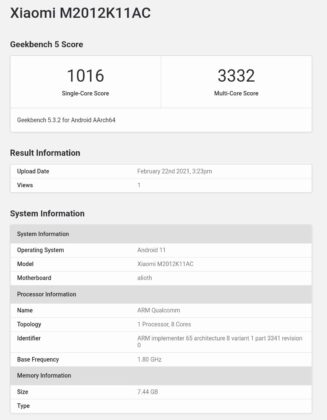 Redmi K40 Geekbench