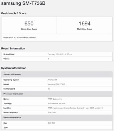 Samsung Galaxy Tab S7 Lite with Snapdragon 750G spotted at Geekbench 3 Samsung-Galaxy-Tab-S7-Lite-5G-SM-T736B-Geekbench