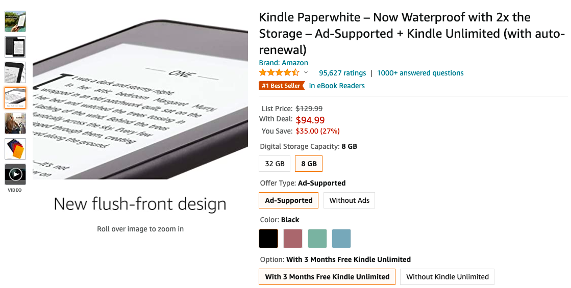 Get 35 OFF the Waterproof Kindle Paperwhite 8GB with Bluetooth on