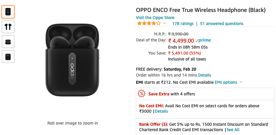 OPPO ENCO W31 True Wireless Earphone (Black)