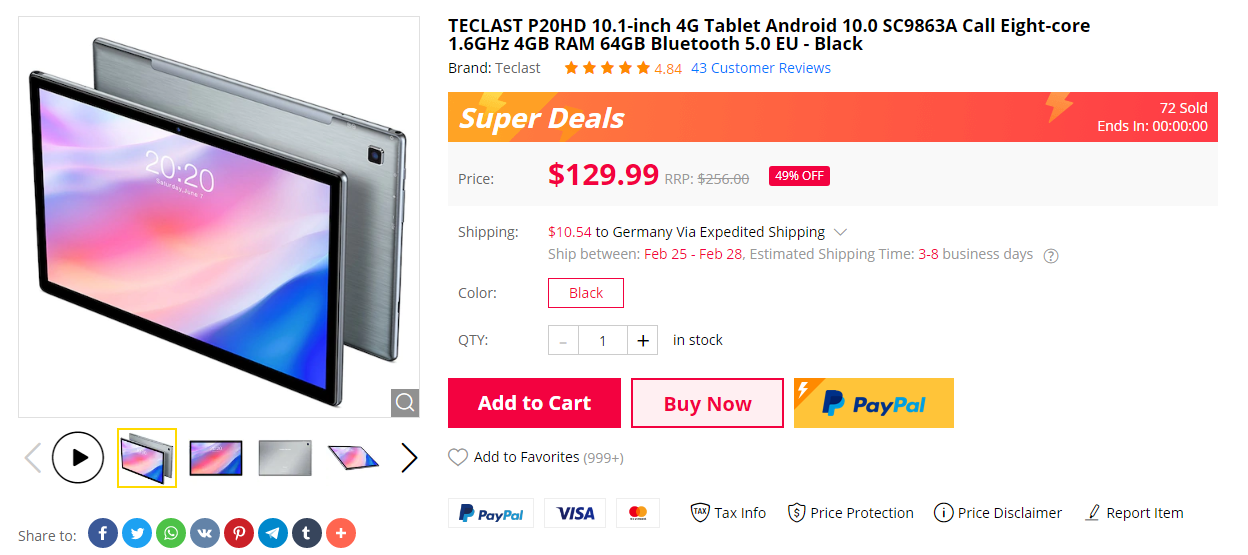Telecast P20HD Tablet Gearbest