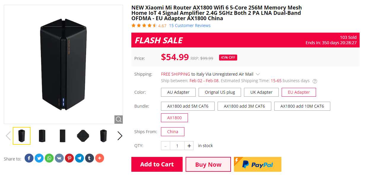 Xiaomi Mi AX1800 WiFi 6 Router Gearbest