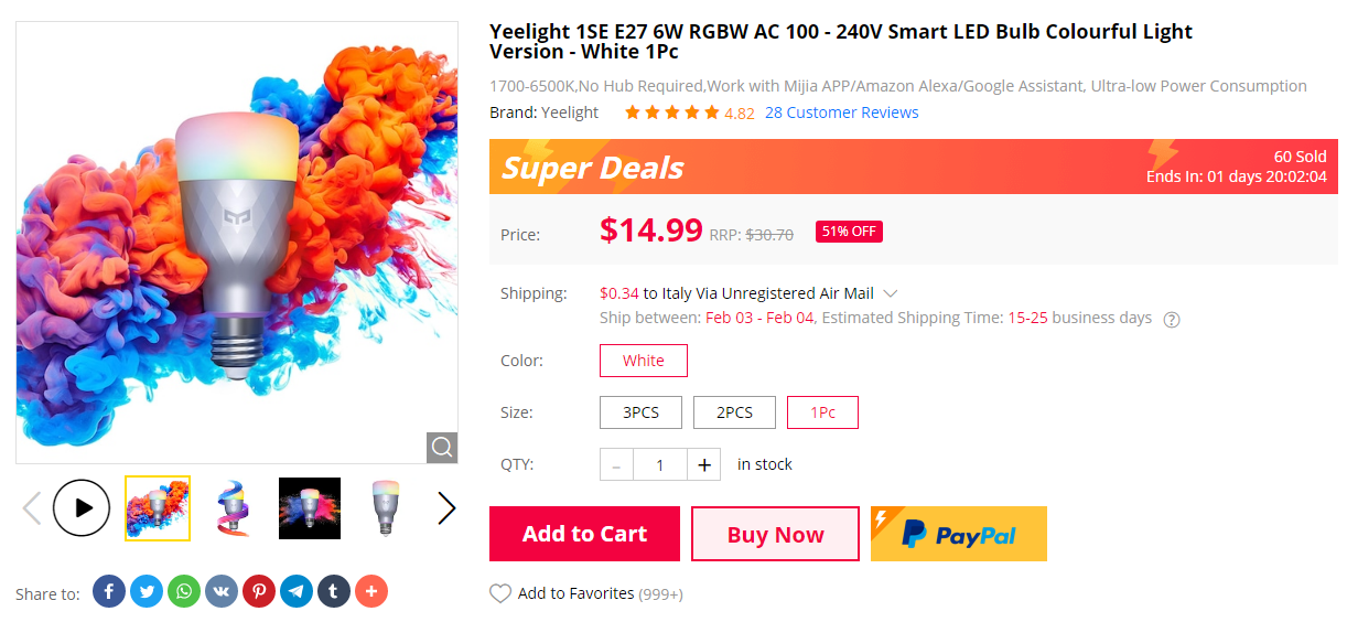 Yeelight 1SE Smart LED Bulb Gearbest