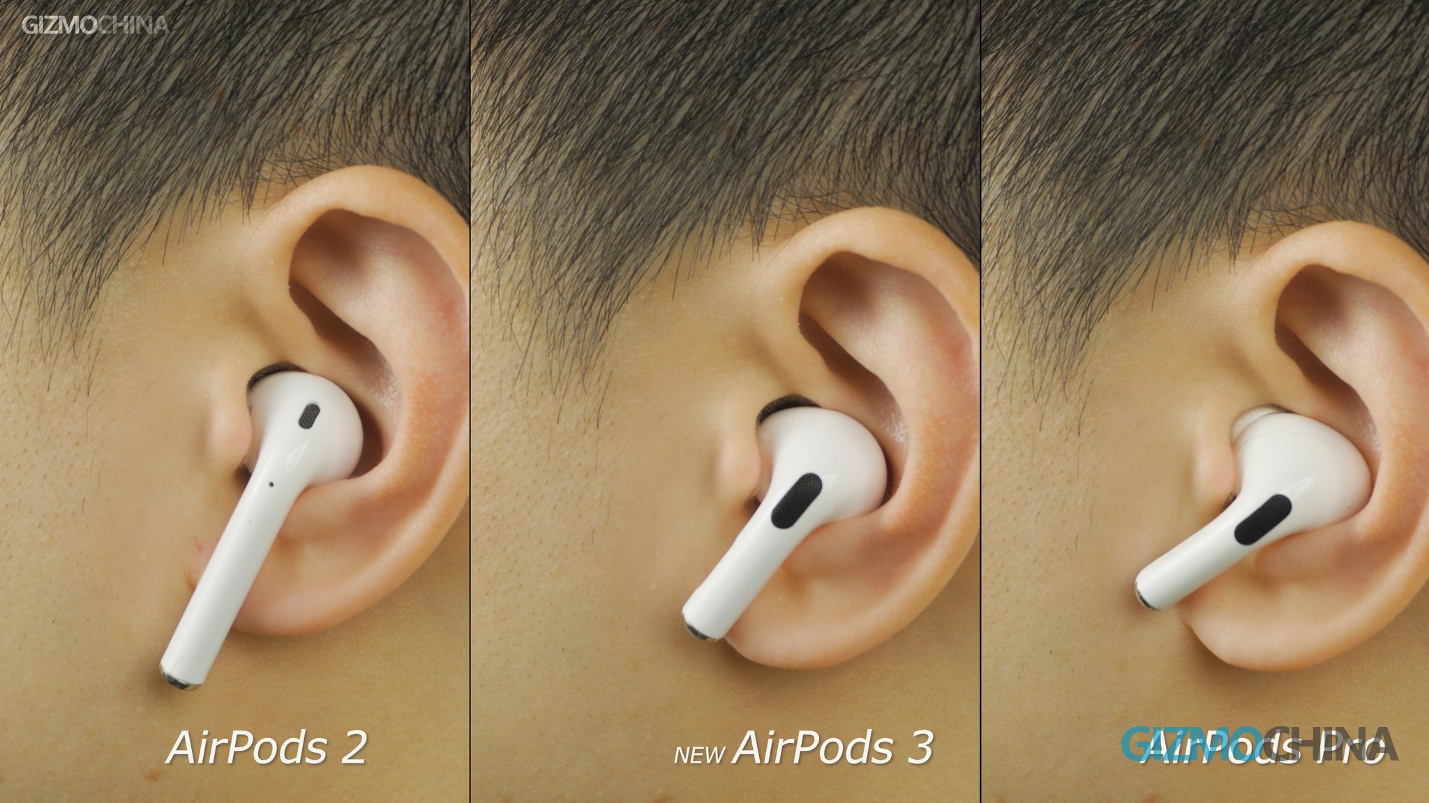 Apple AirPods 3 design fit vs Airpods Pro vs Airpods