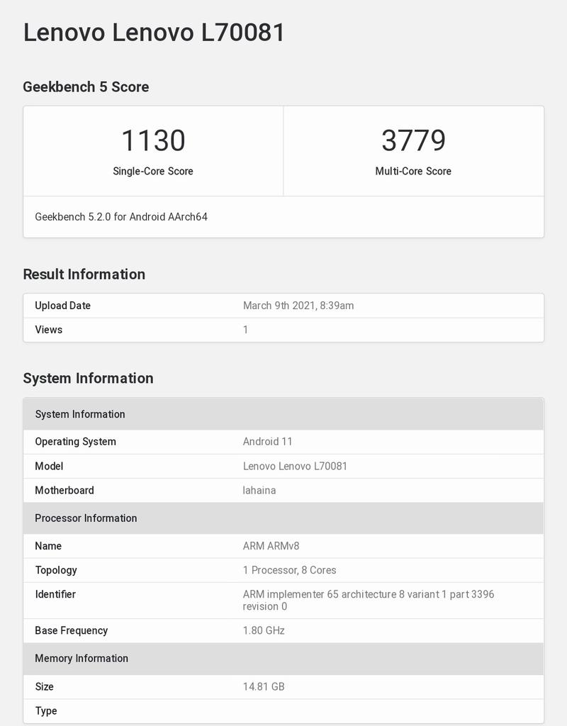 Lenovo L70081 Geekbench