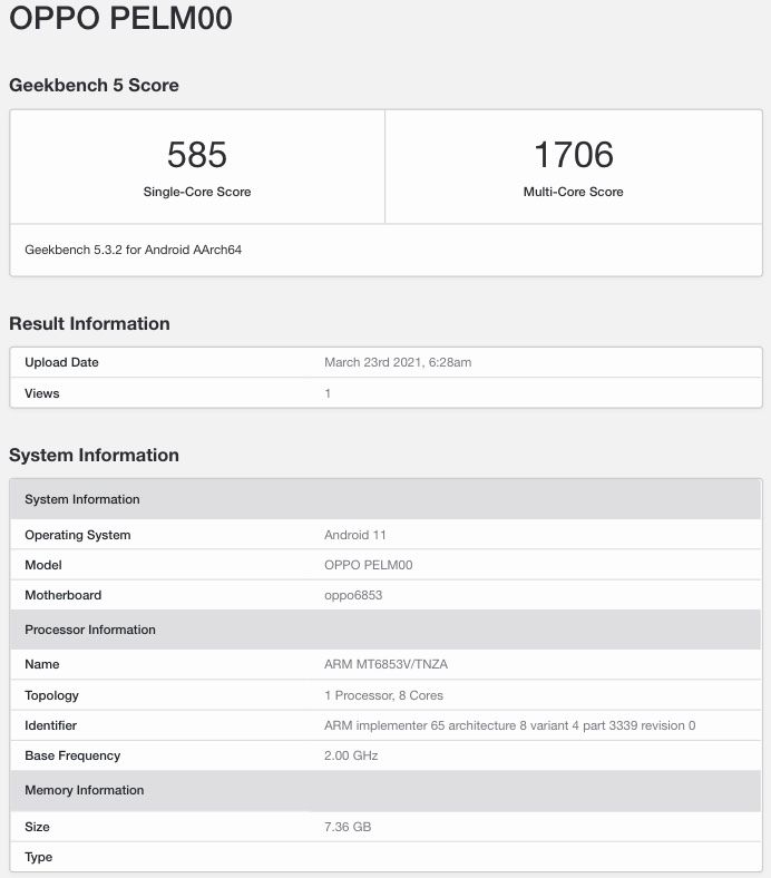 Purported OPPO Reno5 Lite with Dimensity 800U seen at Geekbench 3 Alleged OPPO Reno5 Lite at Geekbench