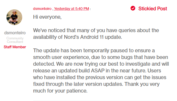 OnePlus Nord Android 11 update